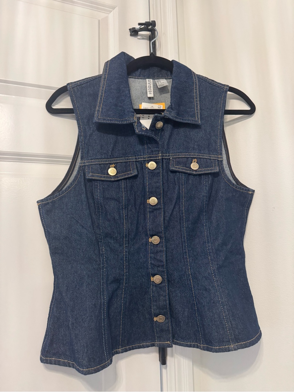 New Sleeveless Dark Blue Denim Button-Front Vest